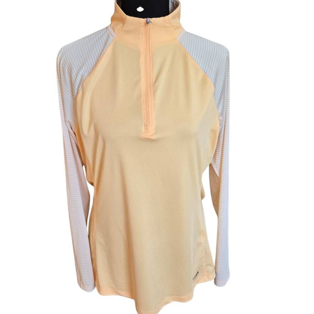Adidas Womens Raglan Sleeves 1/4 Zip Mock Neck Golf Shirt Orange White Large - Picture 12 of 12